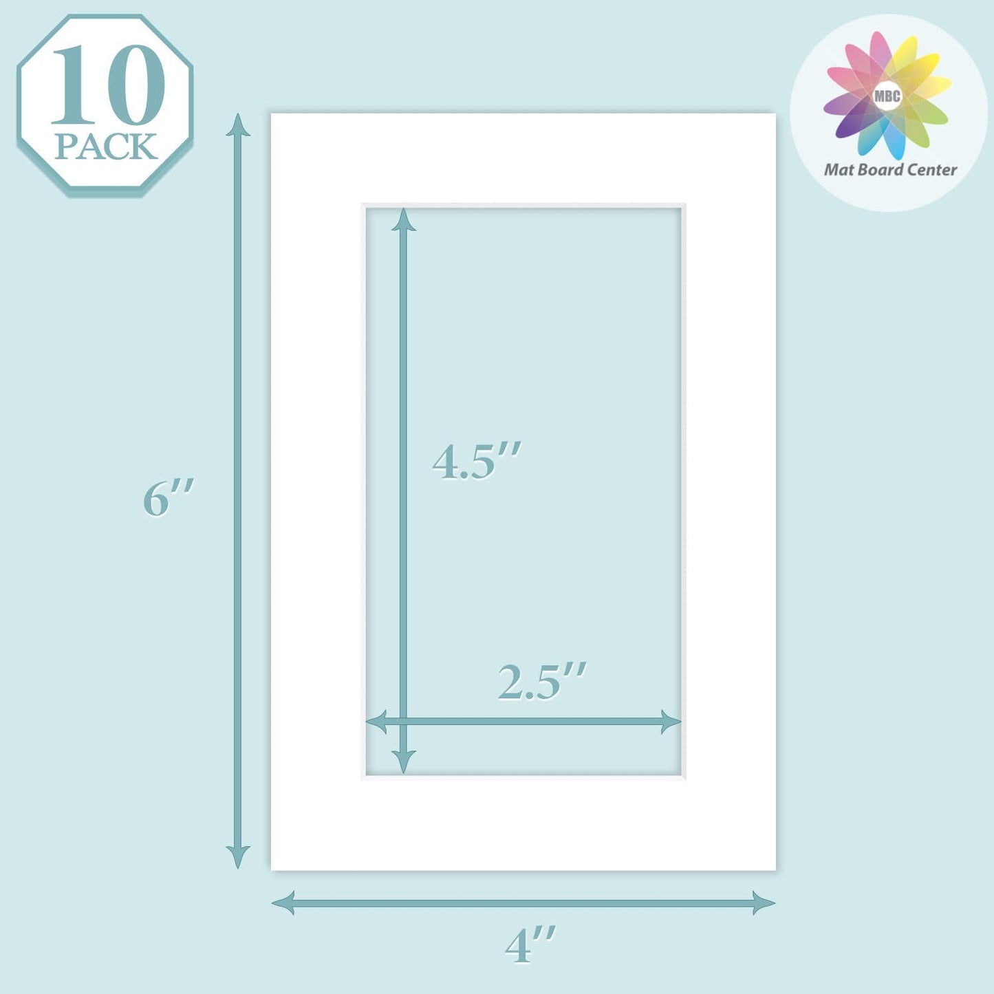 MBC MAT BOARD CENTER, 10 Pack 4x6 for 3x5 White Picture Mats Frame Mattes, Bevel Cut, Acid Free, 4-ply Thickness