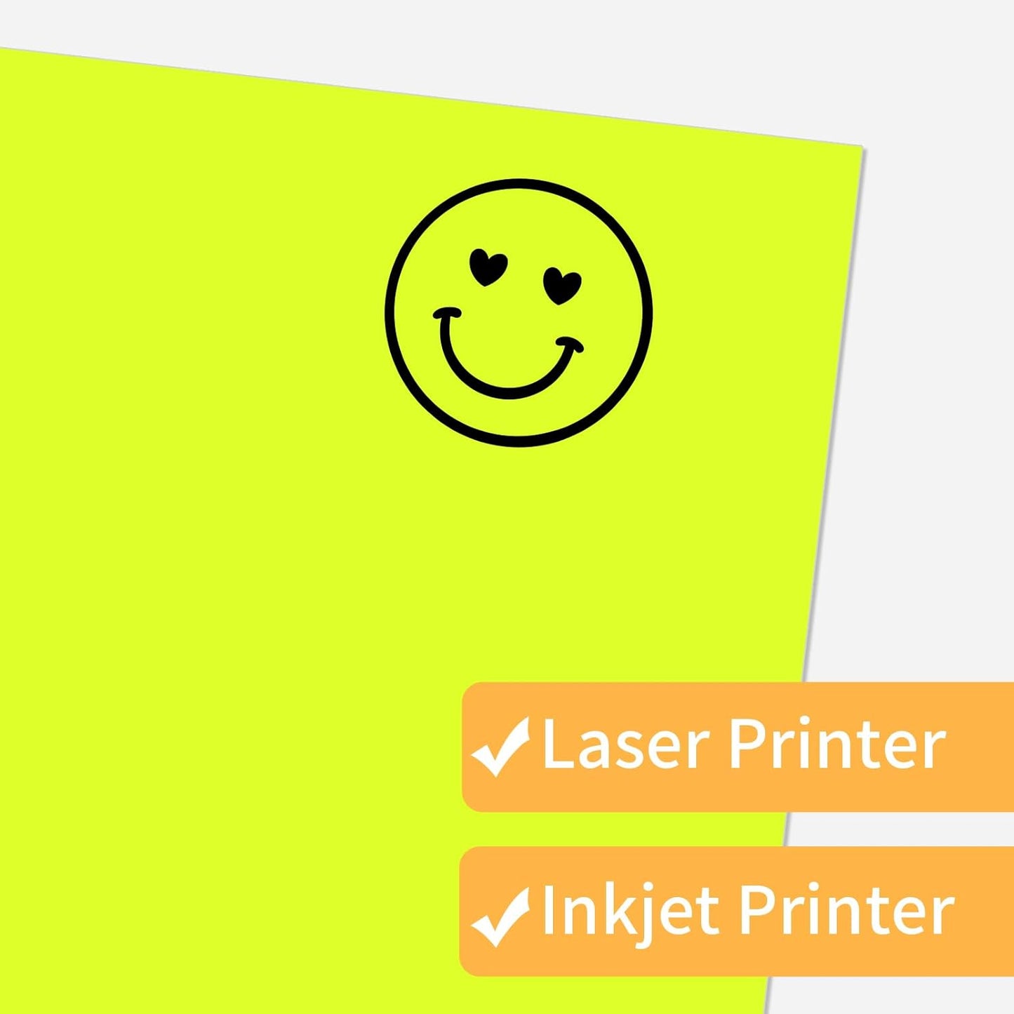 Neon Yellow Sticker Paper Labels for Laser & Inkjet Printer, Fluorescent Yellow Printable Sticker Paper- Matte, Letter Size 8.5" x 11"