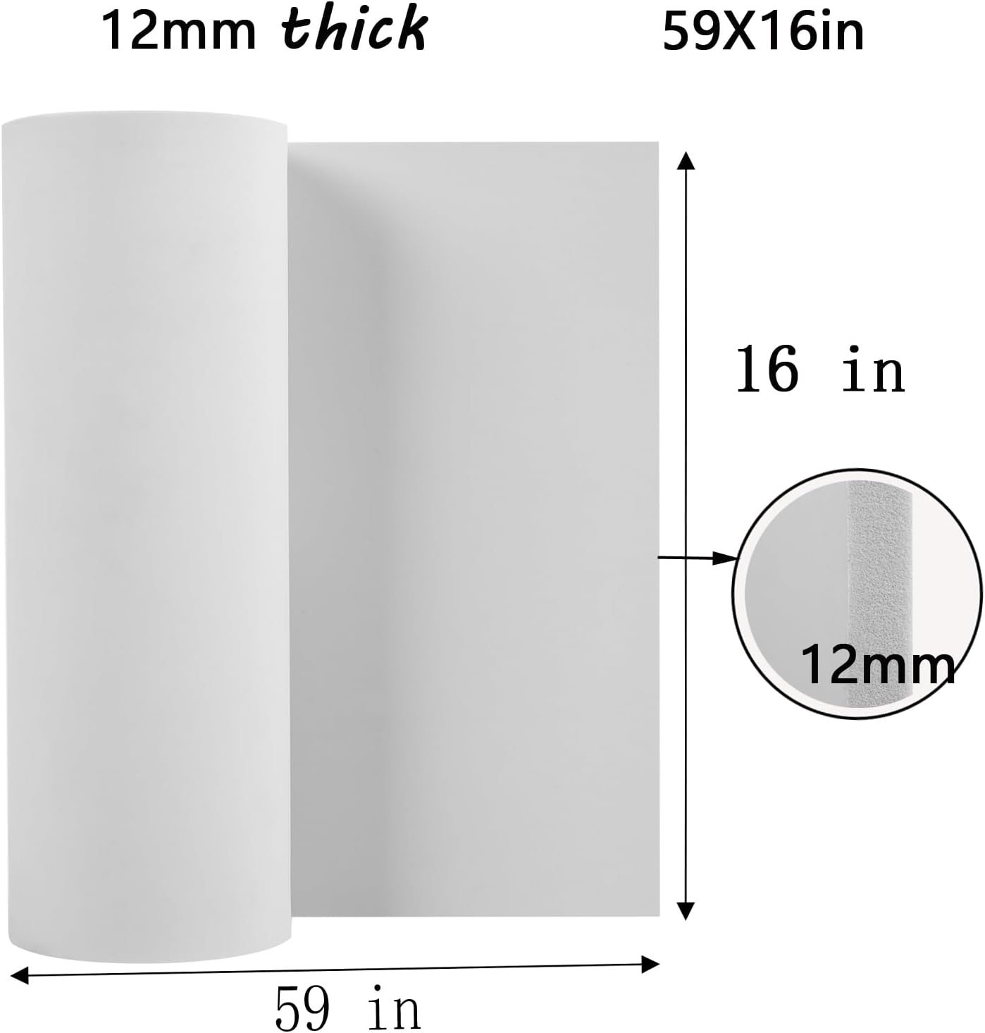 AMZQNART EVA Foam 12mm, Cosplay Foam 16x59 inch White, High Density 90 kg/m³, for Craft Projects Cosplay Costumes, Fake Weapons, Decorations, Christmas, Easter, Thanksgiving, etc.