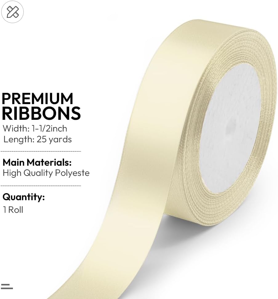 KMER LIFE Solid Color Ivory Satin Ribbon 1 Inches x 25 Yards, Beige Ribbons Perfect for Crafts, Wedding Decor, Bow Making, Sewing, Gift Package Wrapping and More