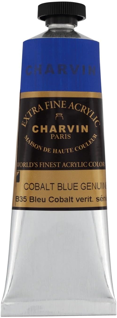 Charvin Extra Fine Professional Acrylic Paint - Cobalt Blue Genuine, 60ml Tube, Triple-Milled, Lightfast Pigments, Open Stock Artist Acrylic Paints in Nature-Inspired Hues