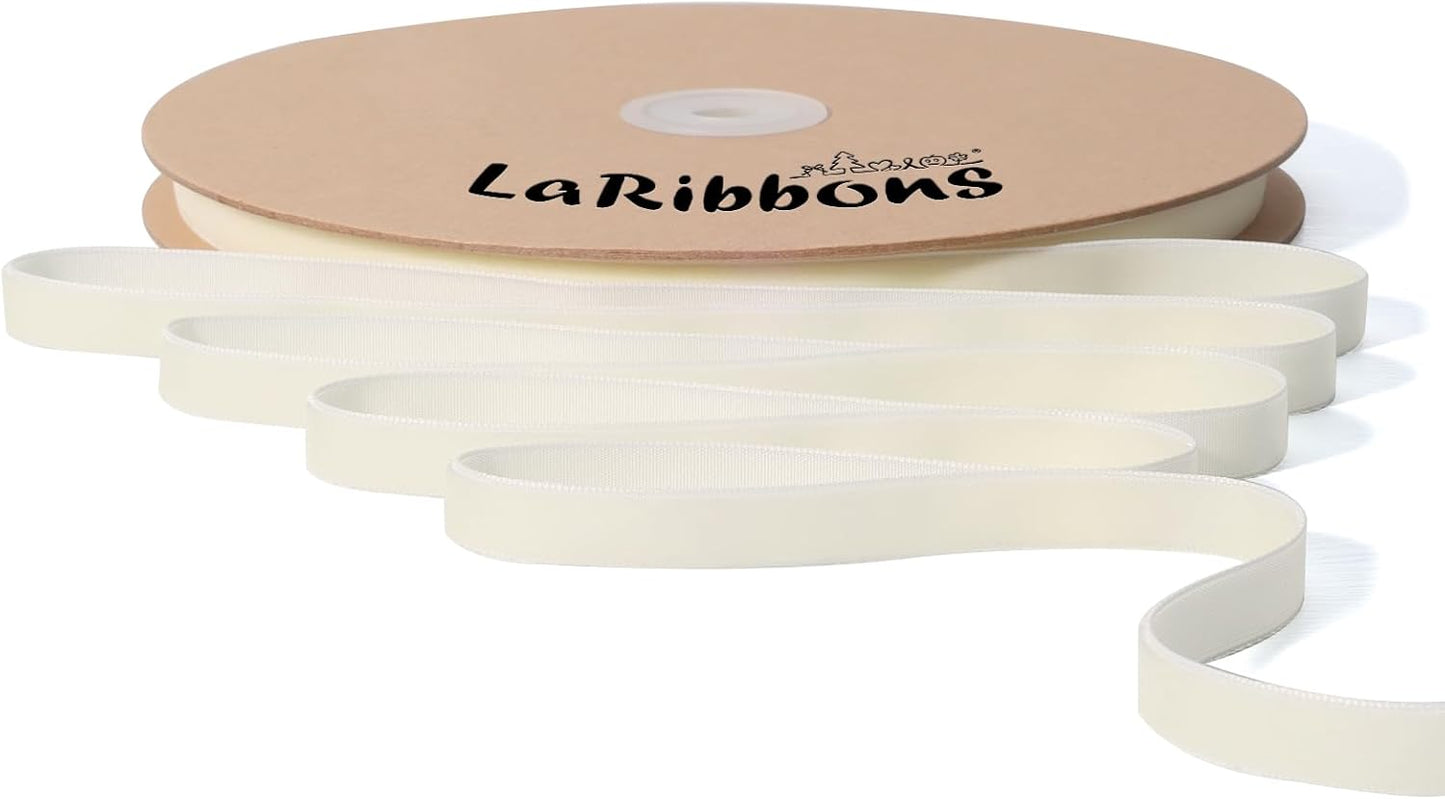 LaRibbons Thin Velvet Ribbon 3/8 Inch x 25 Yards, Cream Ivory Velvet Ribbon for Christmas Tree, Gift Wrapping, Wreath Bow, Outdoor Decoration