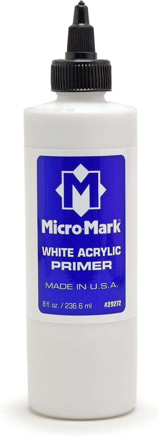Micro-Mark White Acrylic Primer, 8oz - Made in USA Acrylic Surface Primer for Models, Miniatures, and Crafts