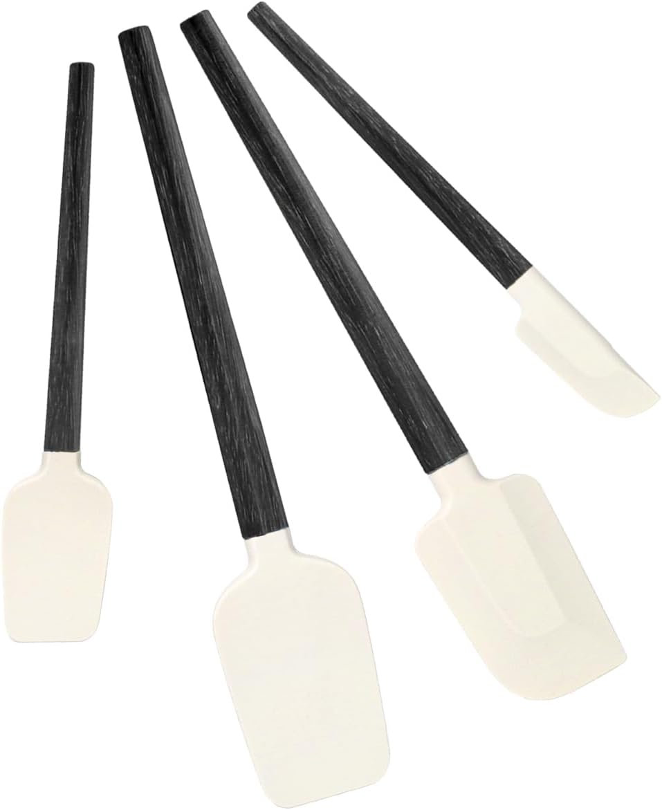 Silicone Spatula Set, Food Grade Rubber Spatula-4 Piece Nonstick Rubber Spatulas, Spoonula, Jar Scraper for Cooking, Baking, Mixing, Frosting - Heat Resistant Up to 600°F (Spatulas-Black)