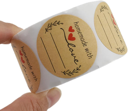 HAHIYO 1.5Inch 500P Round Natural Brown Kraft Stickers - Blank Kraft Labels Stickers Roll with Line to Write On, Homemade with Love Dot Stickers for Jar Canning Labels Price Tags Store Organizing