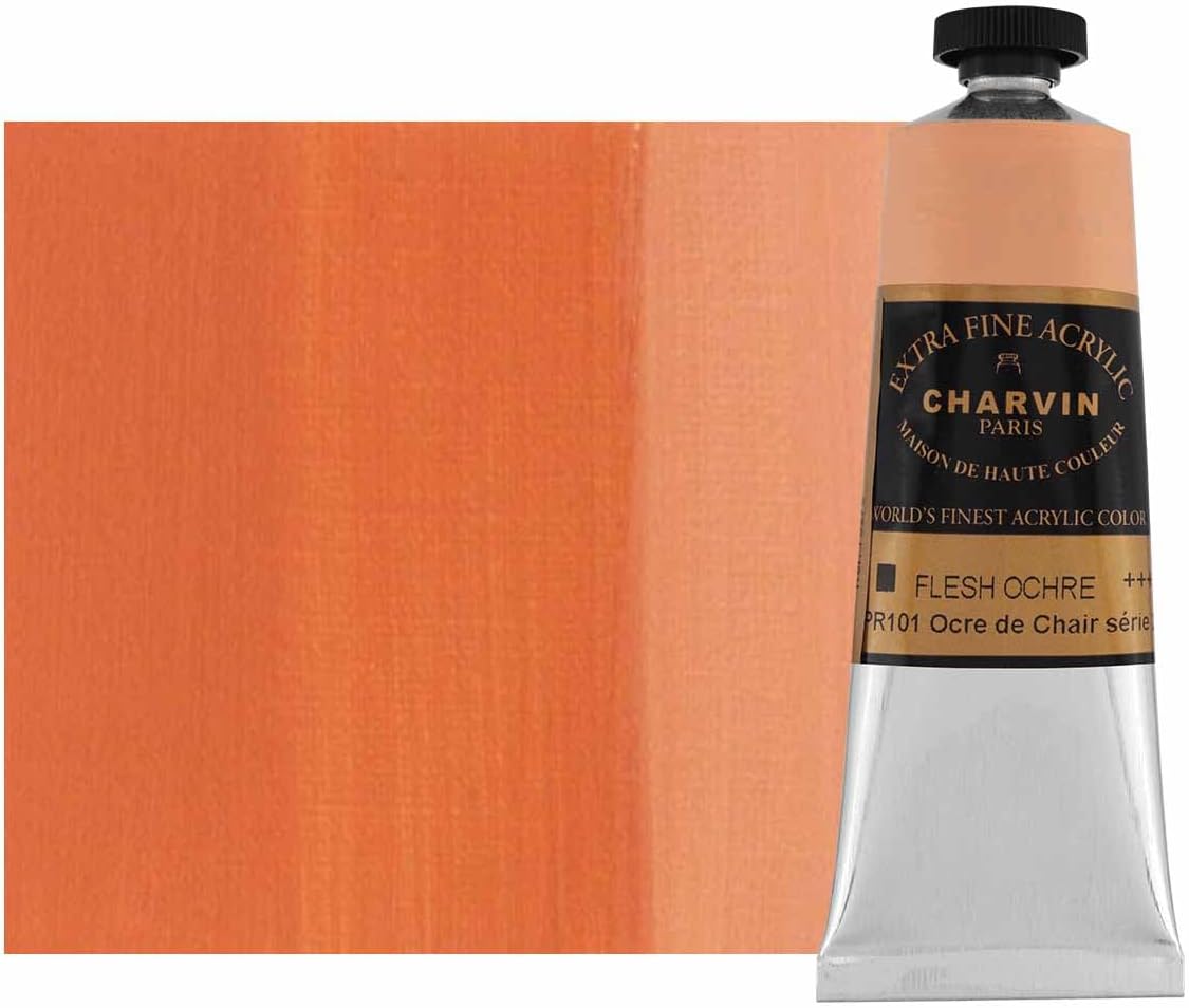 Charvin Extra Fine Professional Acrylic Paint - Flesh Ochre, 60ml Tube, Triple-Milled, Lightfast Pigments, Open Stock Artist Acrylic Paints in Nature-Inspired Hues