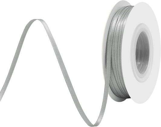 Silver Satin Ribbon 1/8" X 50 Yards Solid Color Double Faced Ribbons Perfect for Crafts Wedding Decor Bow Making Arts Sewing and More