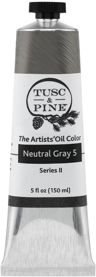 Tusc & Pine Artist Oil Paint - Neutral Gray 5, 150 ml, Non-Yellowing, Rich & Creamy Consistency, Maximum Pigment Load, Small Batch Milled Oil Paints Made in the USA for Professional Artists