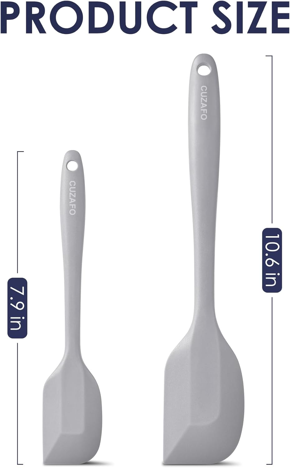 Heat Resistant 600℉ Silicone Spatula, Turner Mixing Spatulas set BPA Free Dishwasher Safe for Nonstick Cookware, Grey