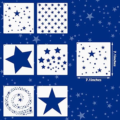 6-Piece Star Stencil Kit - Reusable Twinkle Star Templates in Assorted Sizes with Metal Open Ring for Painting on Tile, Wall, Paper, Fabric