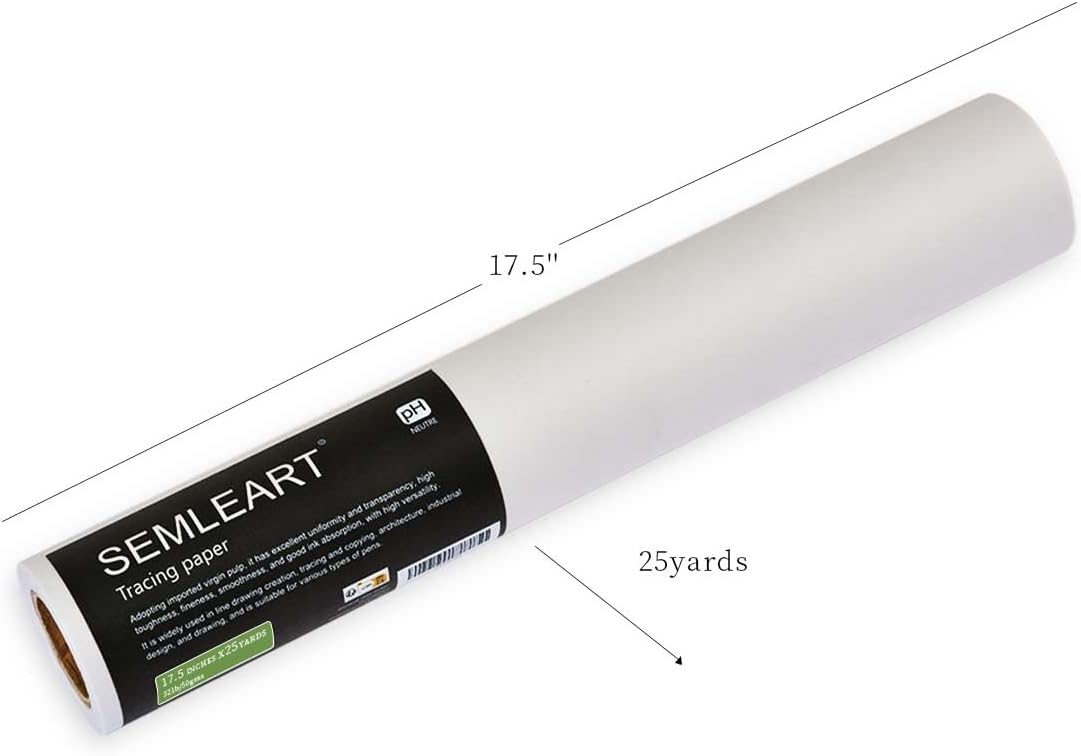 SEMLEART Artit's Tracing Paper roll,32lb/50gsm,17.5 inch x 25 Yard,Translucent Tracing Paper for Pencil, Marker and Ink - Trace Images, Sketching,Drawing
