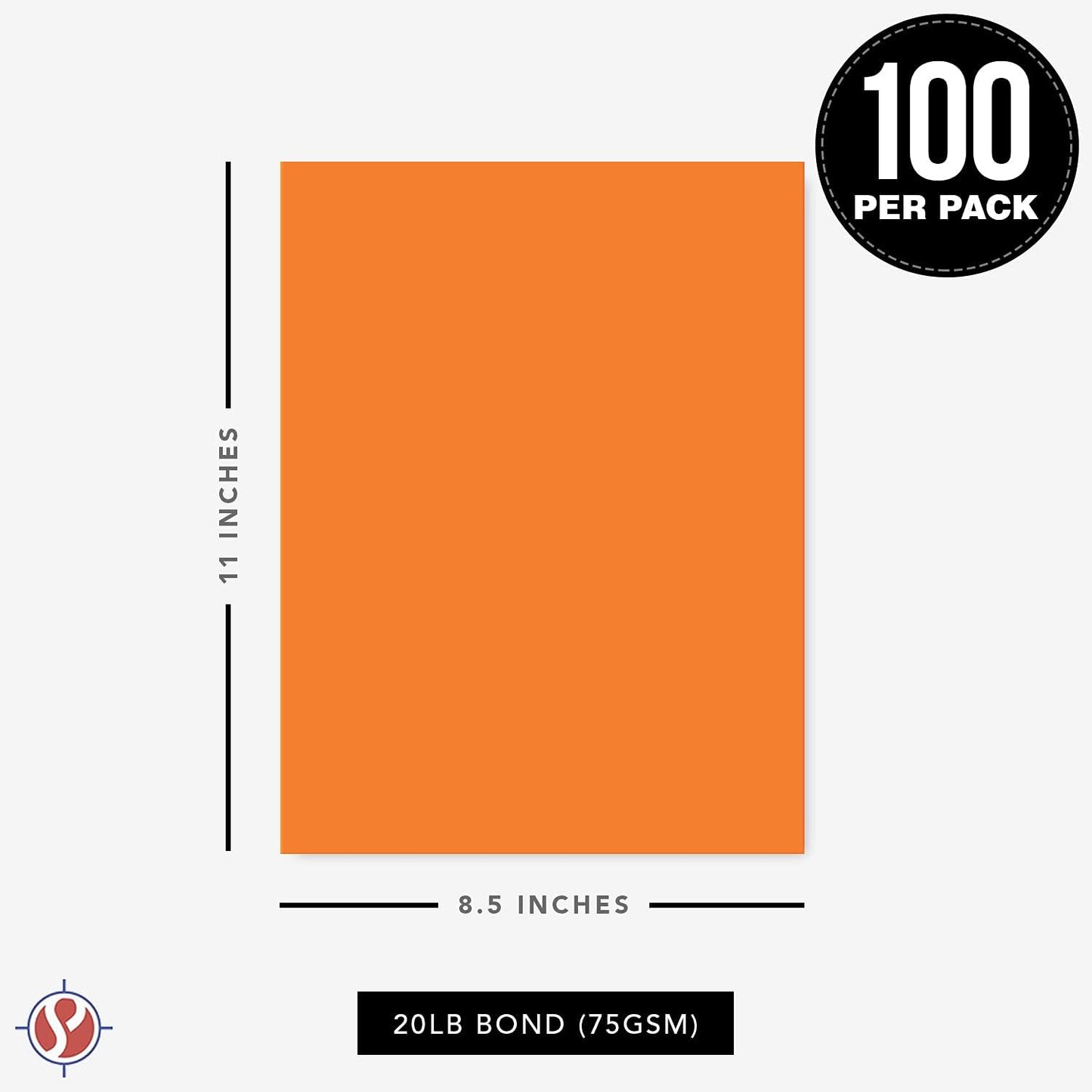 8.5 x 11" Orange Color Paper Smooth, for School, Office & Home Supplies, Holiday Crafting, Arts & Crafts | Acid & Lignin Free | Regular 20lb Paper - 100 Sheets