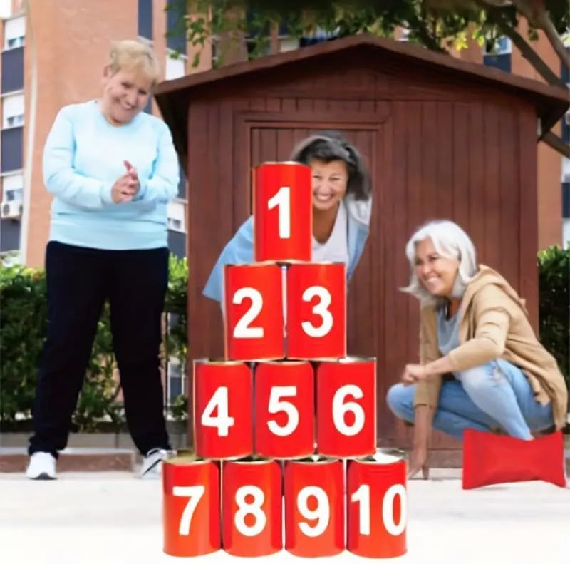 13 Carnival Can Games Bean Bag Toss Carnival Games, Including 10 Tin Cans and 3 Bean Bag Easter Outdoor, Suitable for Family Gatherings, Birthdays, Indoor and Outdoor Activities