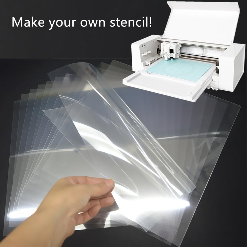 12-Pack 6 mil 12-Inch-by-12-Inch Blank Stencil Sheet for Cricut Vinyl, Silhouette, Transparent PET Acetate Mylar Craft Template Material