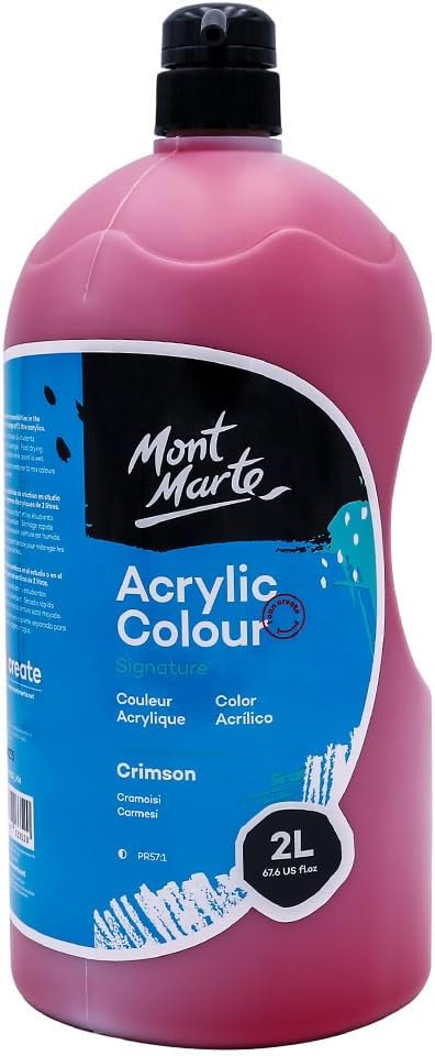 Mont Marte Discovery School Acrylic, Crimson, 1/2 Gallon (2 Liter). Ideal for Students and Artists. Excellent Coverage and Fast Drying. Pump Lid Included.