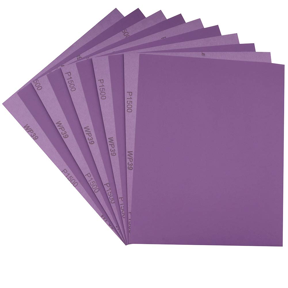 Sandpaper 1500 Grit,Wet Dry Sanding Sheets,High Performance White Fused Alumina Abrasive Sand Paper for Wood Furniture Finishing,Metal Grinding,Automotive Polishing,9 x 11 Inch,10-Pack