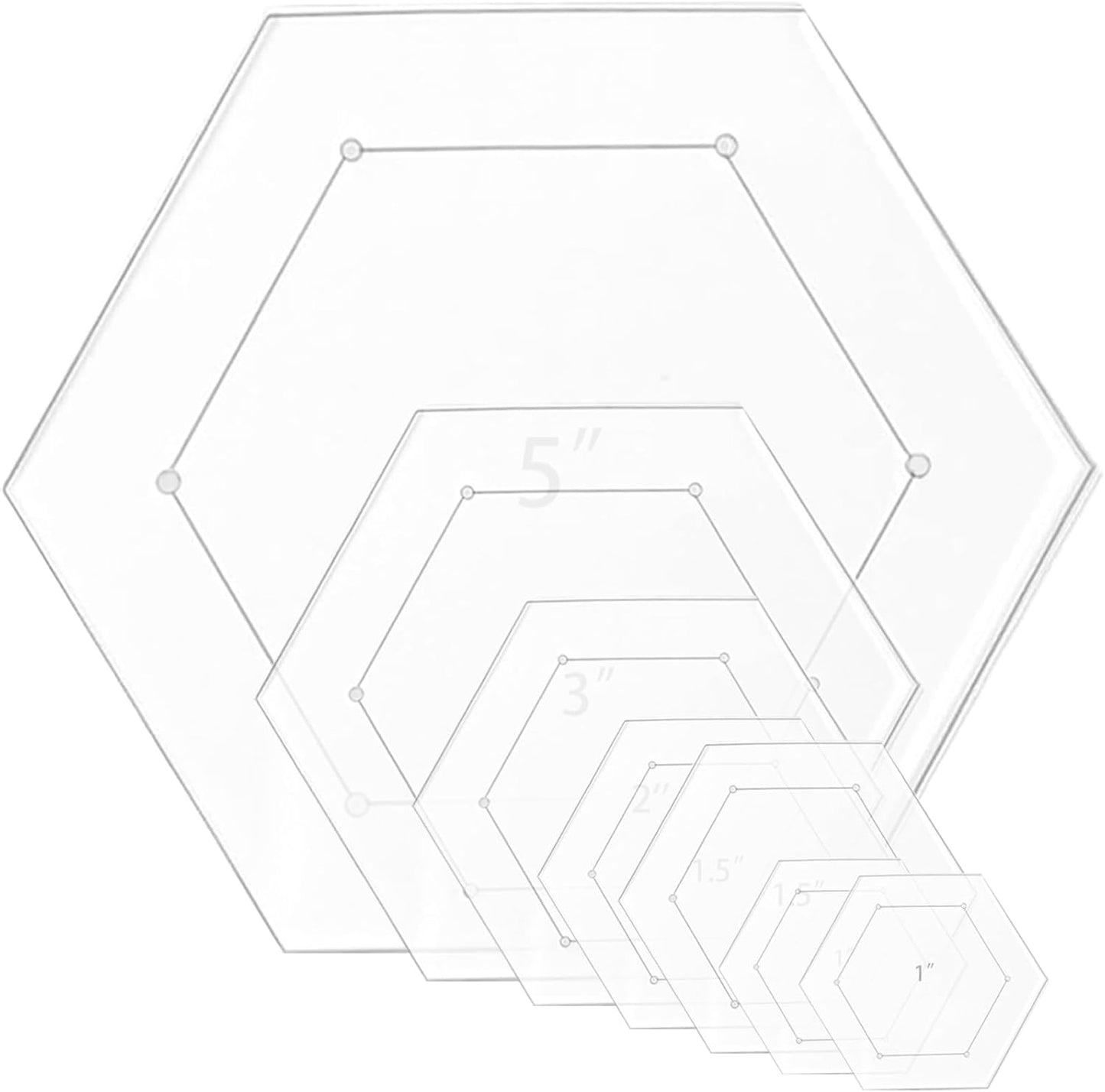 7 Pieces Hexagon Quilting Template with 1/4 Inch Seam Allowance, Hexagon Acrylic Quilting Rulers and Templates for Sewing DIY Manual Crafts Including 1 Inch*2, 1.5 Inch*2, 2 Inch, 3 Inch, 5 Inch