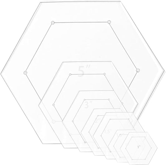 7 Pieces Hexagon Quilting Template with 1/4 Inch Seam Allowance, Hexagon Acrylic Quilting Rulers and Templates for Sewing DIY Manual Crafts Including 1 Inch*2, 1.5 Inch*2, 2 Inch, 3 Inch, 5 Inch