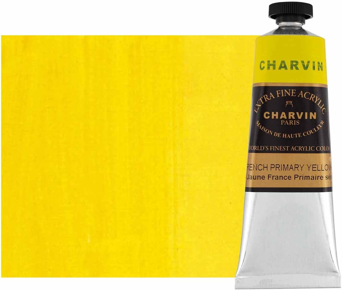 Charvin Extra Fine Professional Acrylic Paint - French Yellow Primary, 60ml Tube, Triple-Milled, Lightfast Pigments, Open Stock Artist Acrylic Paints in Nature-Inspired Hues