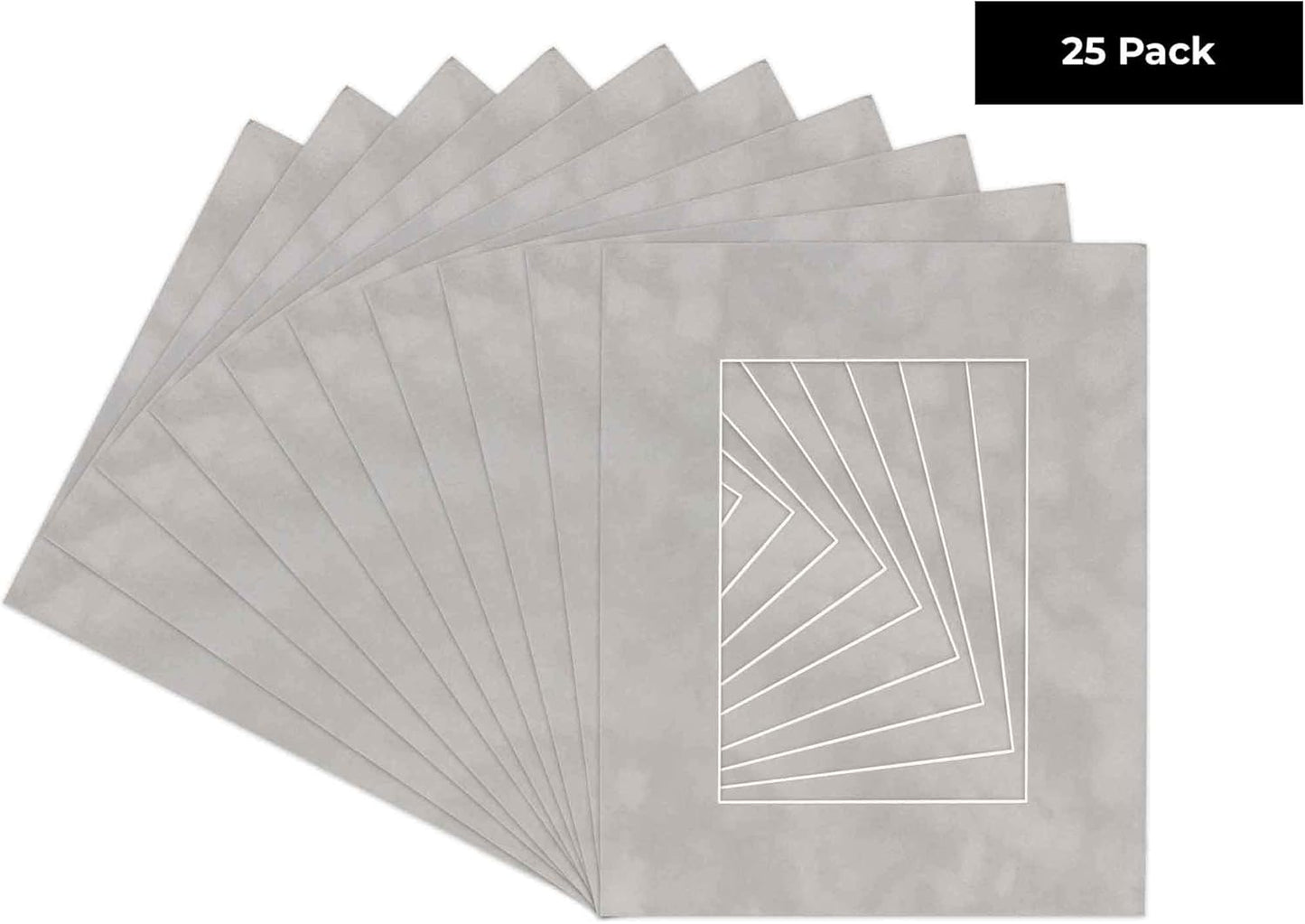 Pack of 25 Acid Free 8x10 Mats Bevel Cut for 5x8 Photos - Light Grey Suede Precut Matboards With Backing Boards and Clear Photo Mat Bags For Pictures, Photos, Framing - 4-ply Thickness