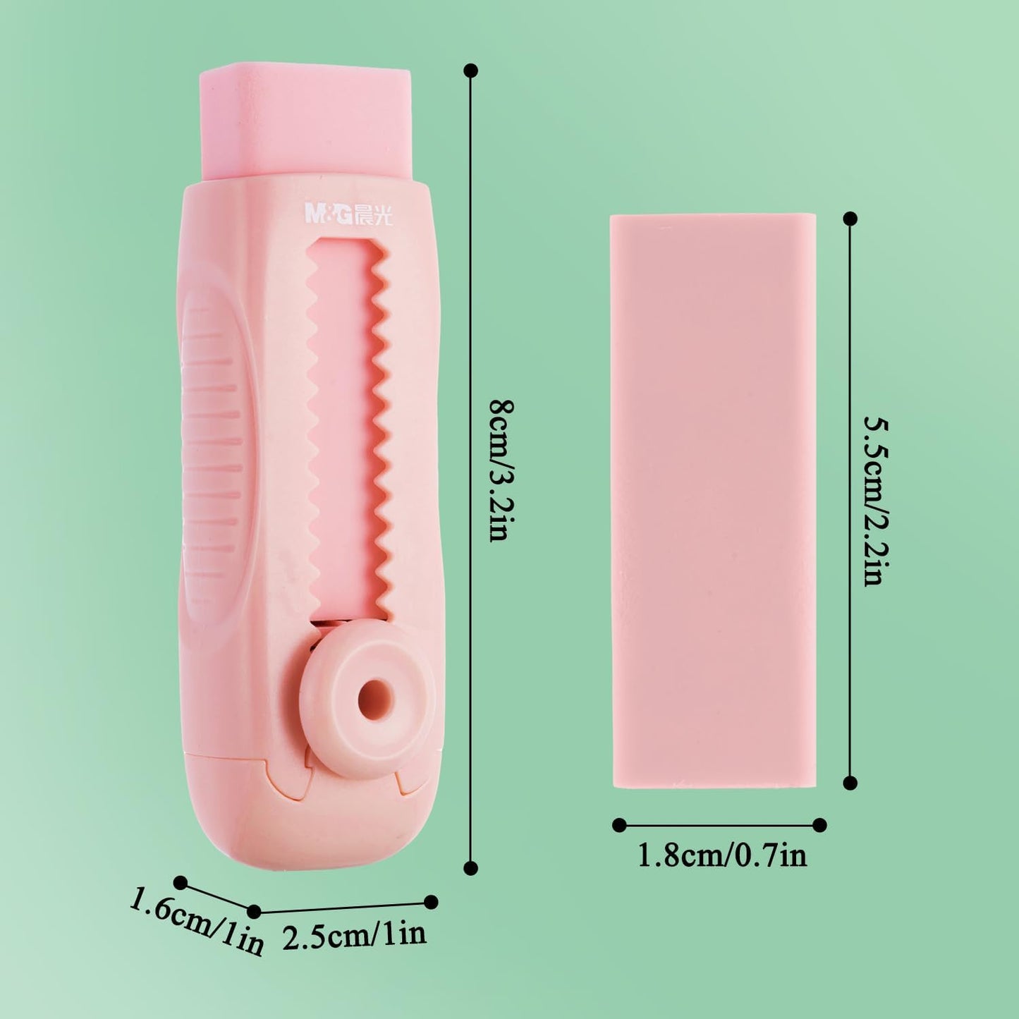 M&G 4+1 Pack Rubber Pink Erasers Sliding Retractable Eraser, Soft Cute Erasers Push Pull Large Pencil Erasers with Plastic Sleeve 4 Refill Eraser for School Students Kids Office Home Supplies