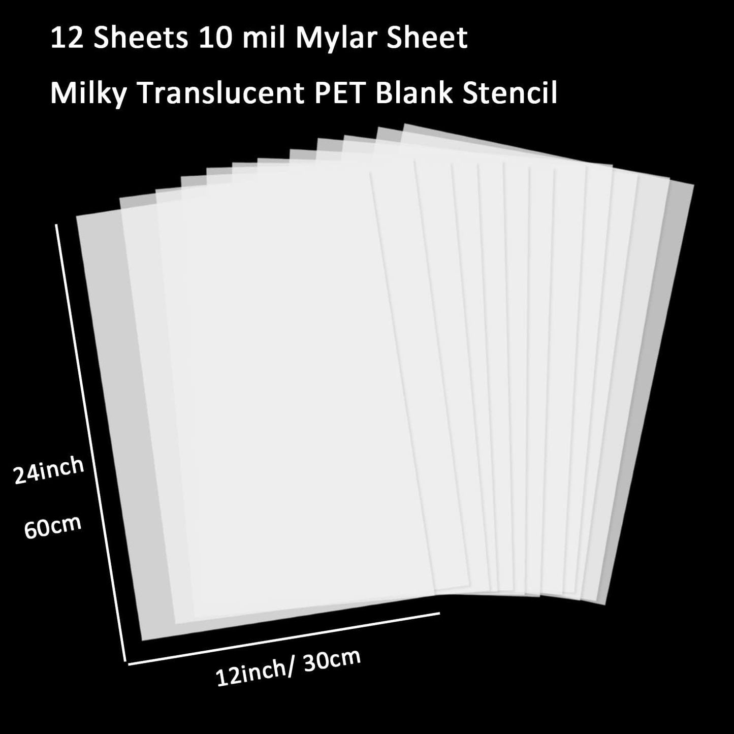 12 Pcs 10 Mil Blank Stencil Sheets 12 x 24 inch Milky Translucent PET Stencil Making Sheet Mylar Blank Template for DIY Art Craft, Cricut, Laser Cutting, Template Material