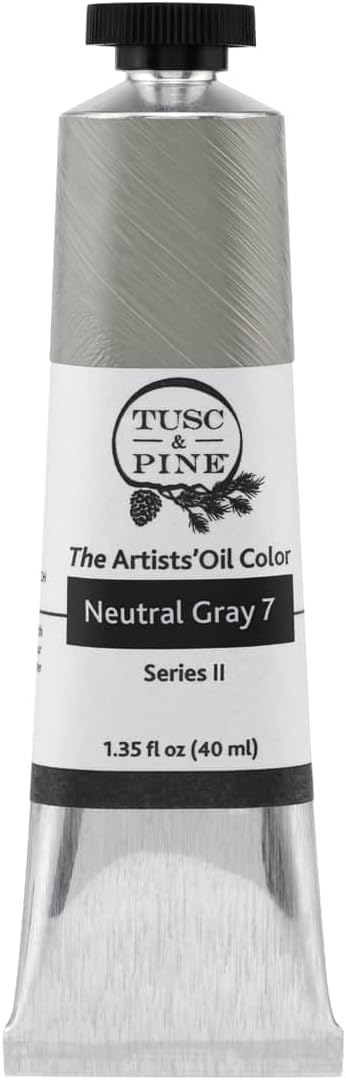 Tusc & Pine Artist Oil Paint - Neutral Gray 7, 40 ml, Non-Yellowing, Rich & Creamy Consistency, Maximum Pigment Load, Small Batch Milled Oil Paints Made in the USA for Professional Artists