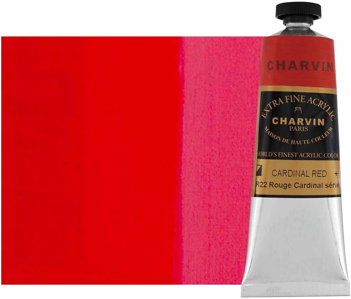 Charvin Extra Fine Professional Acrylic Paint - Cardinal Red, 60ml Tube, Triple-Milled, Lightfast Pigments, Open Stock Artist Acrylic Paints in Nature-Inspired Hues