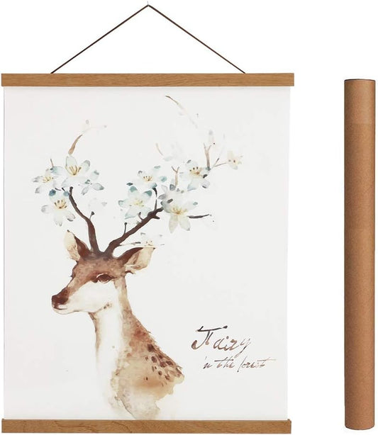 Artmag Magnetic Poster Hanger Frame, 27x40 27x41 27x32 Light Wood Wooden Magnet Canvas Artwork Print Poster Hangers Frames Hanging Kit (Teak Wood, 27")