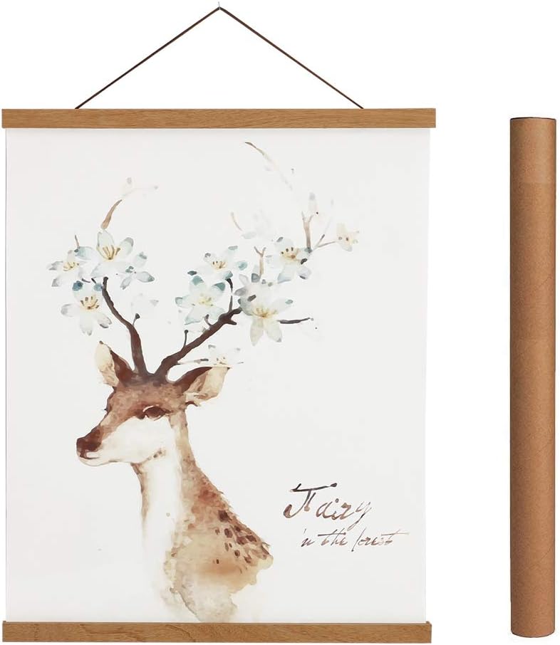 Artmag Magnetic Poster Hanger Frame, 35x25 35x24 35x48 Light Wood Wooden Magnet Canvas Artwork Print Poster Hangers Frames Hanging Kit (Teak Wood, 35")