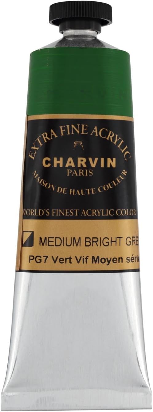 Charvin Extra Fine Professional Acrylic Paint - Medium Bright Green, 60ml Tube, Triple-Milled, Lightfast Pigments, Open Stock Artist Acrylic Paints in Nature-Inspired Hues
