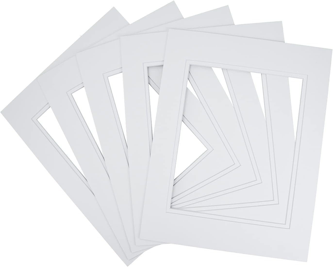 Golden State Art, 11x14 Double Mats for 8x10 - for Photos, Pictures, Frames - Acid-Free, 5 Pack, White Over White