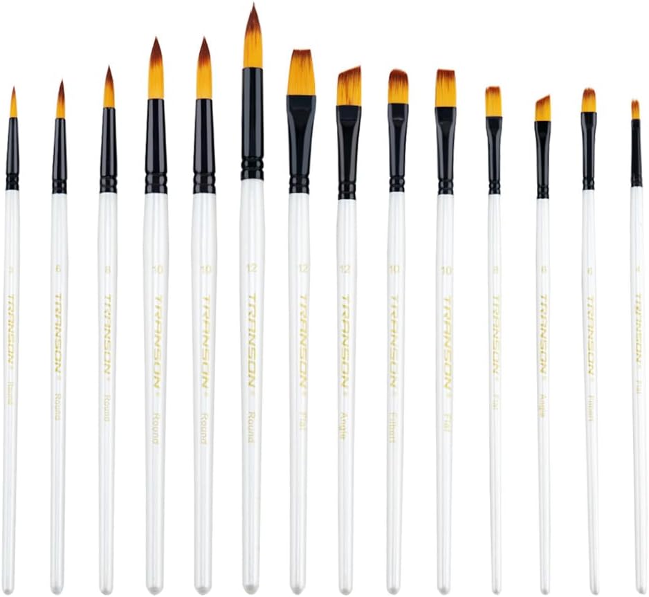 Transon 14pcs Art Painting Brush Set for Acrylic, Watercolor, Gouache, Oil and Hobby Painting White Color