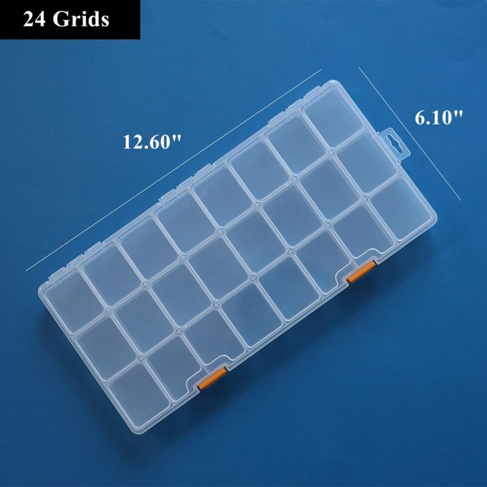 BangQiao 3 Pack 24 Grids Clear Plastic Storage Box with Dividers, Transparent Organizer Container Case for Small Parts, Bead, Button, Jewelry, Diamond, Craft Supplies,Sewing Kit, DIY Accessories