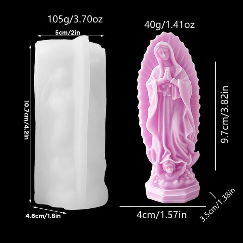 Virgin Mary Silicone Candle Molds, Religious 3D Virgin Mary Statue Molds for Resin Casting, DIY Aromatherapy Candles Wax and Plaster Epoxy Polymer Concrete Clay Sculpture Home Decoration