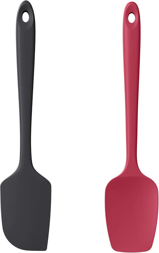 Silicone Flat Spoon Spatula Set, Luxiwise 600ºF Heat Resistant Kitchen Baking Scraper Cooking Spoonula Non-Stick BPA-Free Dishwasher Safe for Seamless Mixing Folding Scraping Serving (Black & Red)