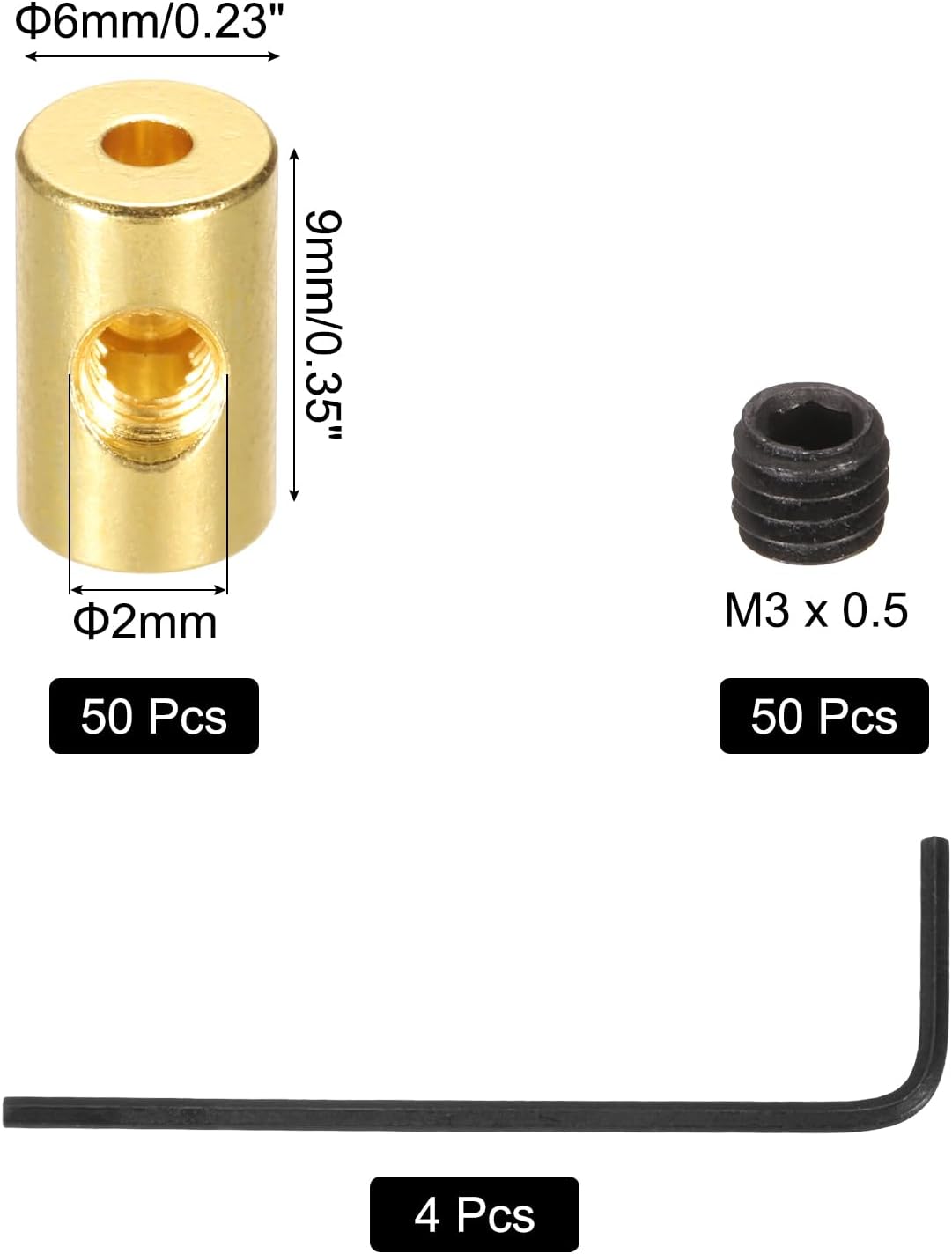 MECCANIXITY 50 Pcs Metal Locking Pin Backs, Locking Pin Keepers Clasp 9mm(H) with 4 Wrench Replacement in Storage Case for Badge, Brooch, Gold Tone