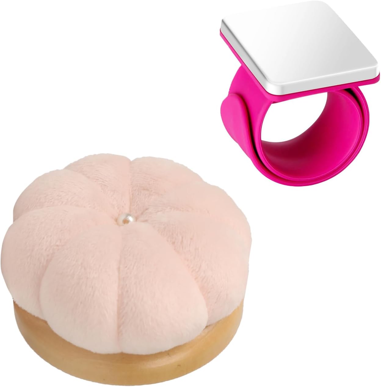 Hilltian Magnetic Pin Cushion Wrist with Pin Cushion for Sewing, Magnetic Pin Holder Wristband, Wooden Base Sewing Pincushion for Sewing Quilting