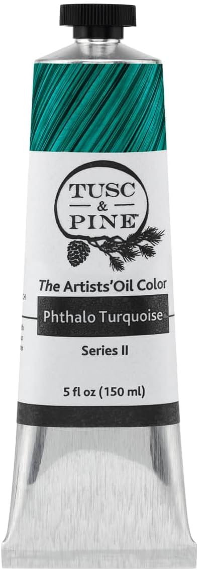 Tusc & Pine Artist Oil Paint - Phthalo Turquoise, 150 ml, Non-Yellowing, Rich & Creamy Consistency, Maximum Pigment Load, Small Batch Milled Oil Paints Made in the USA for Professional Artists