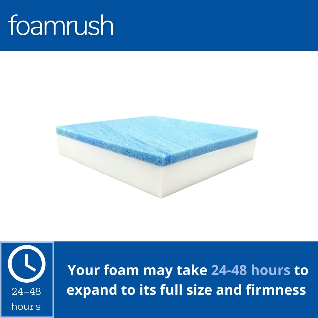 FoamRush 7" x 24" x 24" Gel Memory Foam Upholstery Square Cushion Medium Firm (Chair & Wheelchair Seat Cushion Replacement, Square Foam Dining Chairs, Couch, Sofa, Rubber Padding)