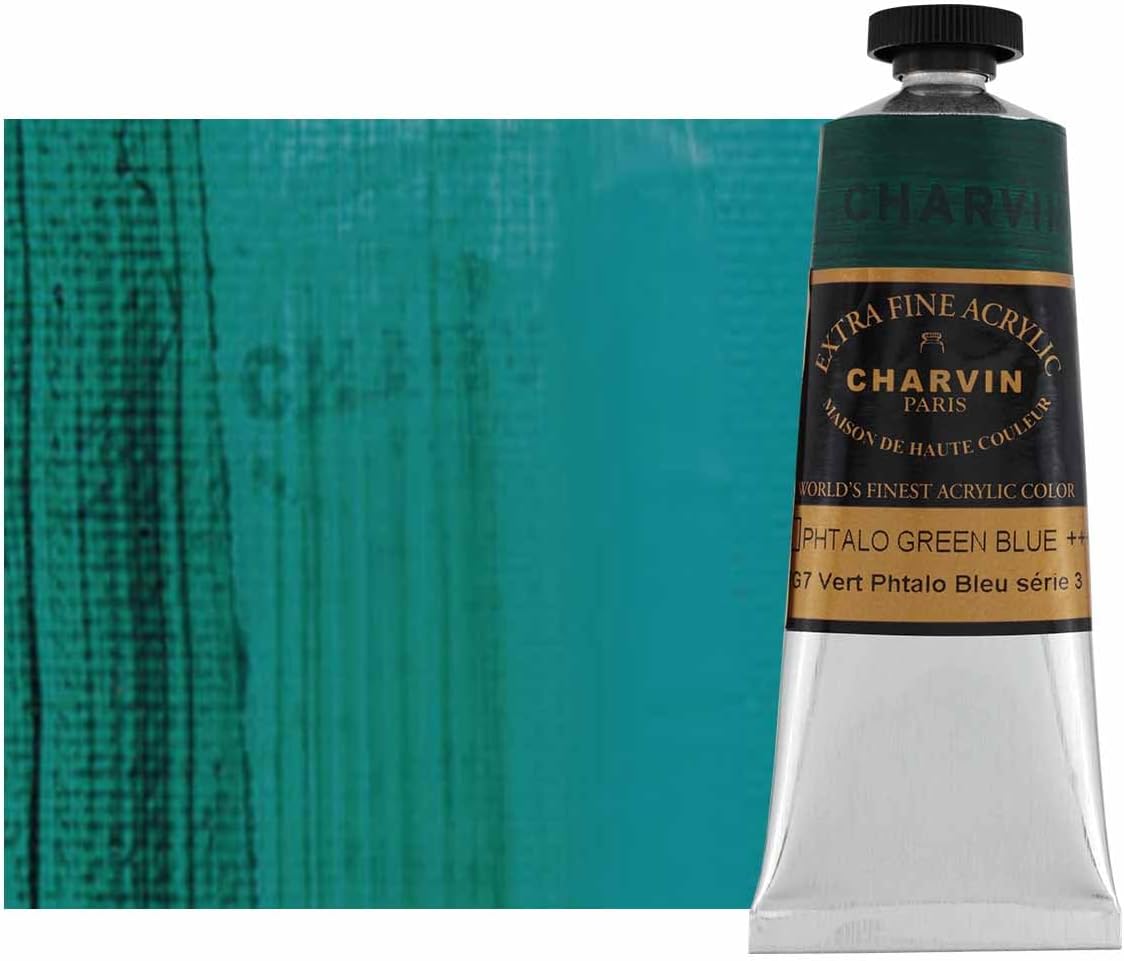 Charvin Extra Fine Professional Acrylic Paint - Phthalo Green Blue, 60ml Tube, Triple-Milled, Lightfast Pigments, Open Stock Artist Acrylic Paints in Nature-Inspired Hues