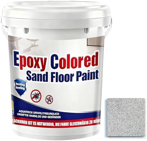 Epoxy Colored Sand Floor Paint, Epoxy Floor Paint for Concrete, High Gloss Marble Effect Coating, Waterproof Non-Slip Concrete Paints, Suitable for Indoor/Outdoor Use (White Hemp Gray,16 oz/0.5 kg)