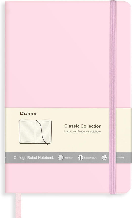 Comix Lined Journal Notebook for Women Men, Journaling Notebooks for Office School Home, Pink, 240 Pages, 5.5" x 8.3", College Ruled, A5, Hardcover