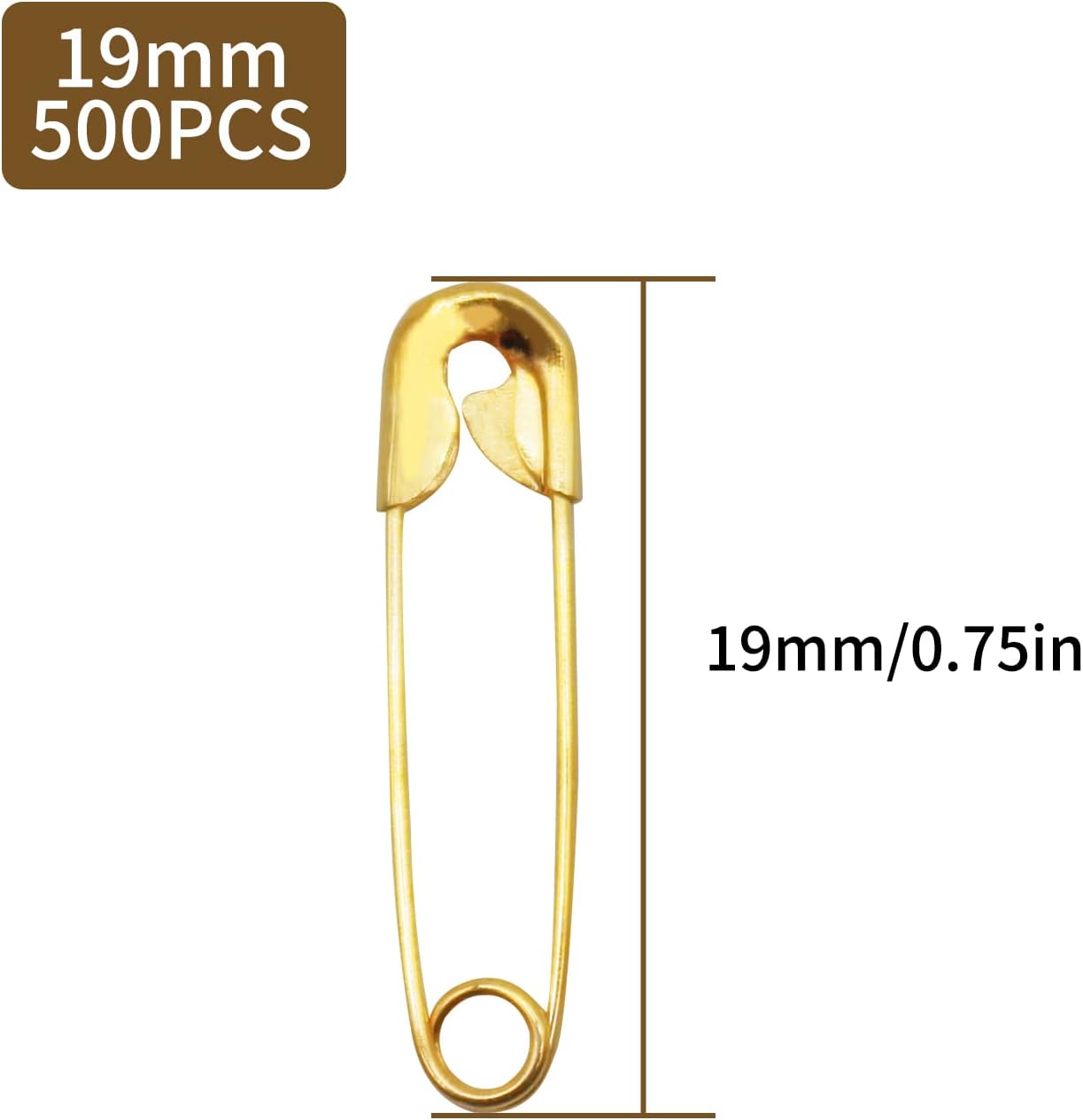 500PCS Safety Pins, 0.75Inch/19mm Small Safety pins, Rust Resistant Nickel Plated Steel Set for Crafting, Sewing, Rimming Fastening Clip Button for Garment Hang Tag (Gold)