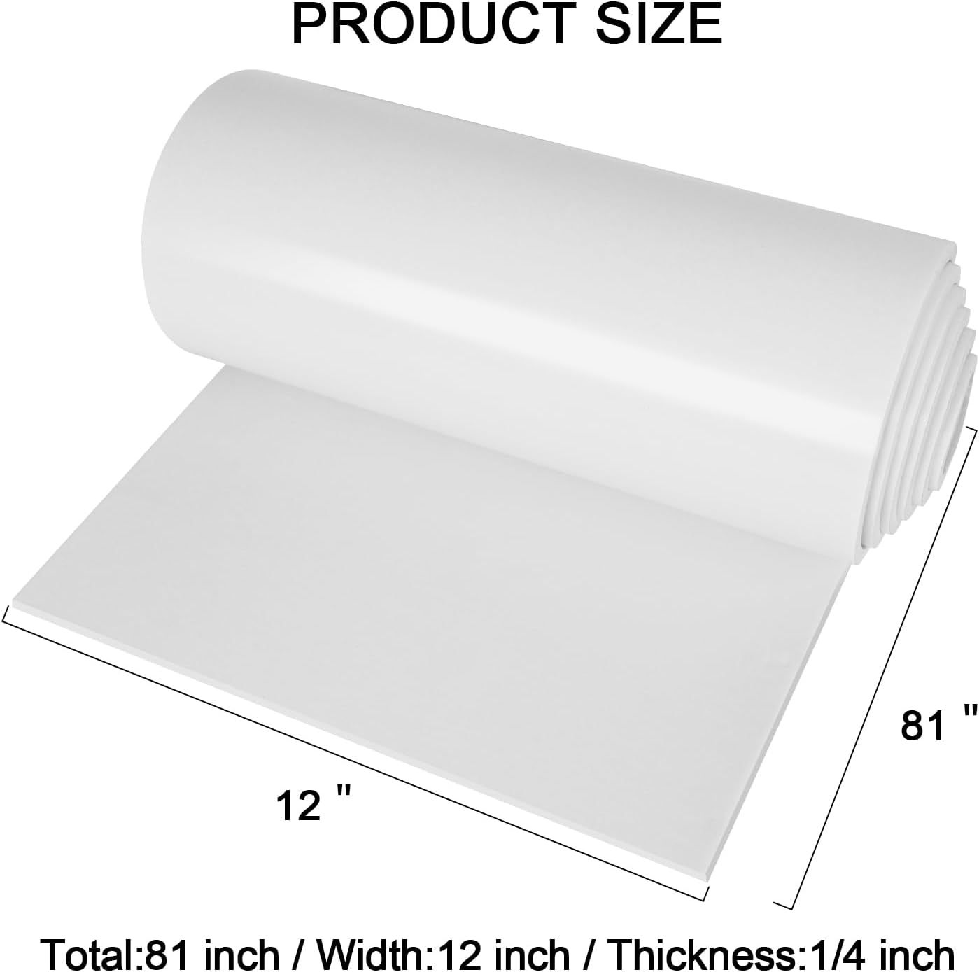 Neoprene Sponge Rubber Foam Sheets with Adhesive Backing, 12" x 81" x 1/4" White Foam Roll Insulation Board Soundproof Neoprene Mat, Great for Cosplay Padding, DIY, Gaskets, Costume, Crafts