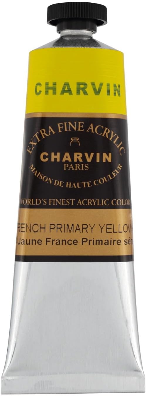 Charvin Extra Fine Professional Acrylic Paint - French Yellow Primary, 60ml Tube, Triple-Milled, Lightfast Pigments, Open Stock Artist Acrylic Paints in Nature-Inspired Hues