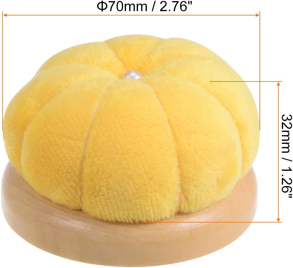 HARFINGTON Wooden Base Needle Pincushions Japanese Style Pin Cushions Round Pin Cushion Needle Holder for Sewing Quilting Needlework DIY Crafts, Yellow