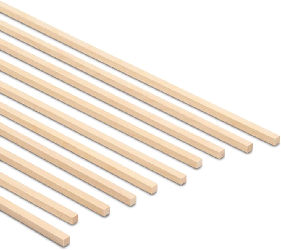 Wood Square Dowel Rods 3/16-inch x 48 Pack of 10 Wooden Craft Sticks for Crafts and Woodworking by Woodpeckers