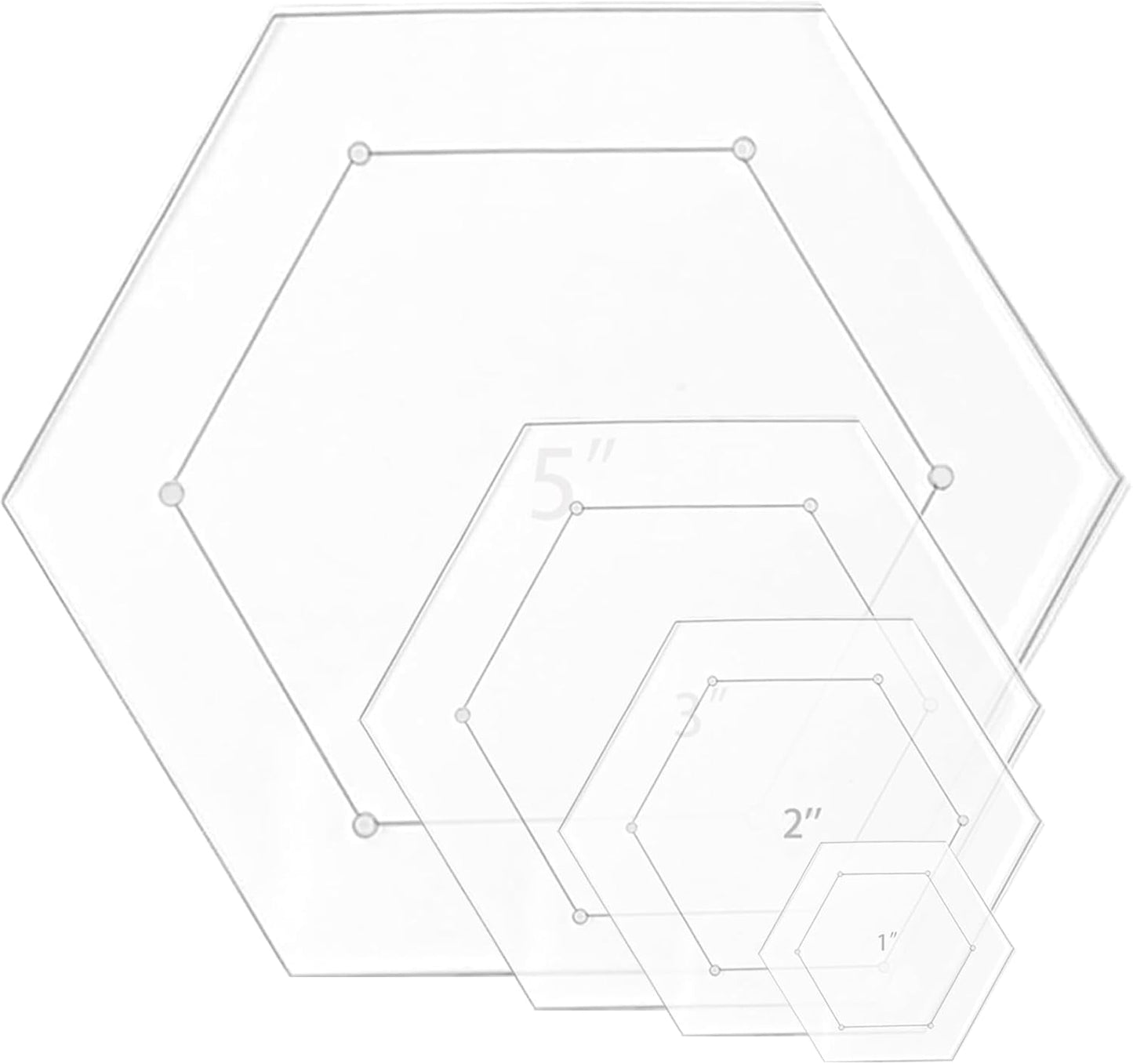 4 Pieces Hexagon Quilting Template with 1/4 Inch Seam Allowance, Hexagon Acrylic Quilting Rulers and Templates for Sewing DIY Manual Crafts Including 1 Inch, 2 Inch, 3 Inch, 5 Inch
