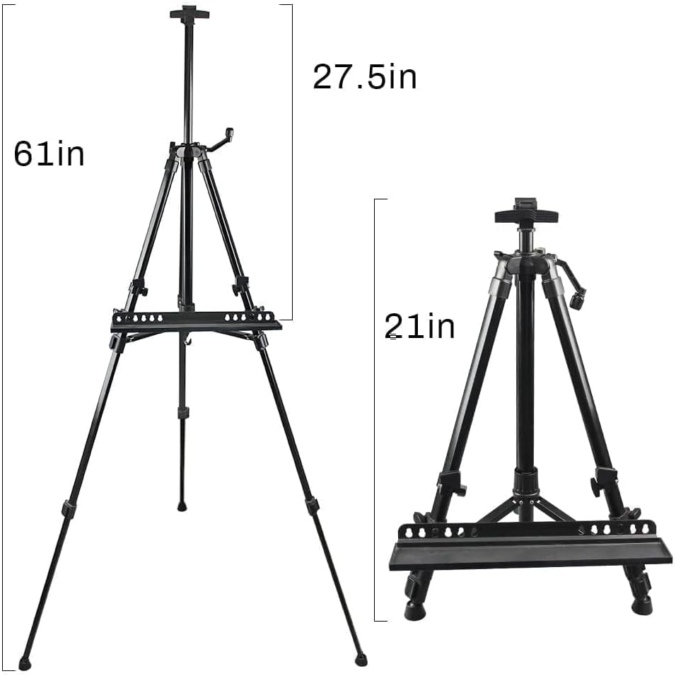RRFTOK Art Easel Stand for Painting and Sign - Aluminum Metal Artist Tripod Adjustable Easels for Display Height from 21 to 61Inches - Canvas Stand with Paintbrush Tray for Artists Adult Holder